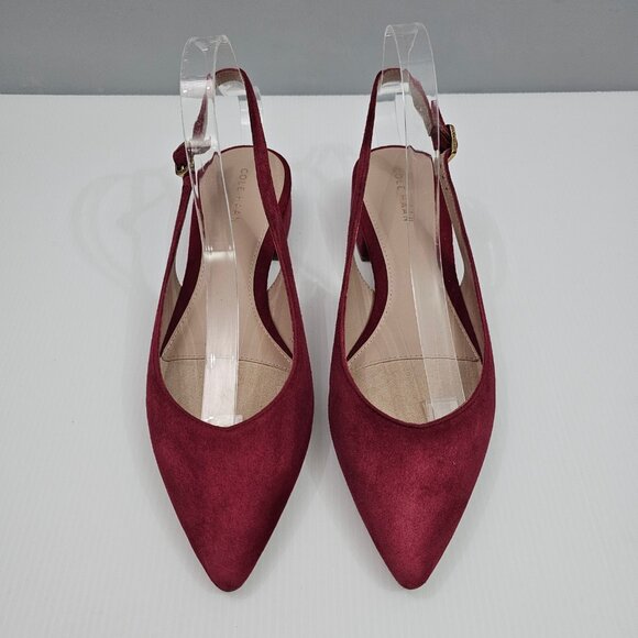Cole Haan Mazie Slingback Flat Womens 9.5 Rio Red Suede Pointed Toe Low Heel NEW - Picture 4 of 13